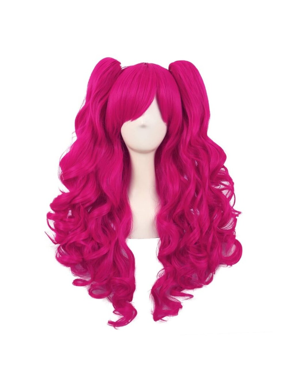 Women's Hot Pink 28 Inch Lolita Long Curly 2 Ponytails Clip On Cosplay Wigs